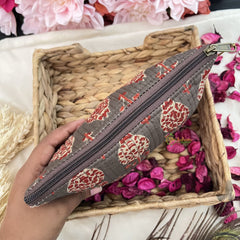 Vriksham Designer Cotton Pouch, Purse for Women with Zipper-Grayish Brown-G19041