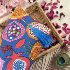 Vriksham Cotton Pouch, Purse for Women with Zipper-Fruit Print-Blue-G19042