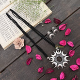 Vriksham Designer Half Moon Circle Silver Oxidized Pendant With Black Beaded Magalsutra-S1001
