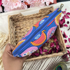 Vriksham Cotton Pouch, Purse for Women with Zipper-Fruit Print-Blue-G19042