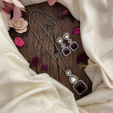 Deep Maroon Victorian Diamond Pendant Chain -Square-VV581