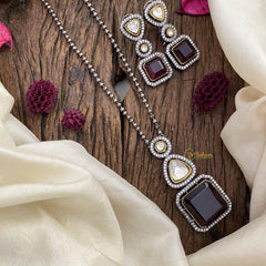 Deep Maroon Victorian Diamond Pendant Chain -Square-VV581