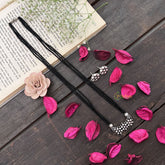 Vriksham Elegant 3 Floral Silver Oxidized Pendant With Black Beaded Magalsutra-S1002