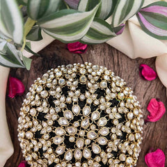 Vriksham Royal White Stone & Pearl Leaf Pattern Juda Net With Hair Bun Cage Accessory-BH1266