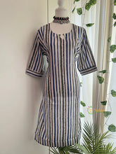 Ethnic Wear Blue and Grey Vertical Stripe Print Straight Cut Kurti-Vriksham-VS5160