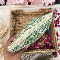 Vriksham Off White Floral with Leaf Cotton Pouch, Purse for Women with Zipper-G19046