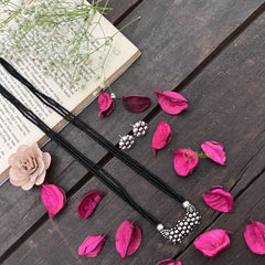 Vriksham Elegant 3 Floral Silver Oxidized Pendant With Black Beaded Magalsutra-S1002