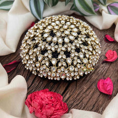 Vriksham Royal White Stone & Pearl Leaf Pattern Juda Net With Hair Bun Cage Accessory-BH1266