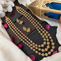Vriksham Royal Three-Layered Antique Gold Bead Haaram-G21990