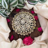 Vriksham Classic Pear Style Floral Gold Stone Work Hair Bun Net With Hair Bun Cage Accessory-BH1268