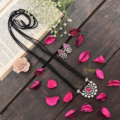 Vriksham Designer Chandbali Style Oxidized Pendant With Black Beaded Magalsutra-S1008