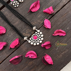Vriksham Designer Chandbali Style Oxidized Pendant With Black Beaded Magalsutra-S1008