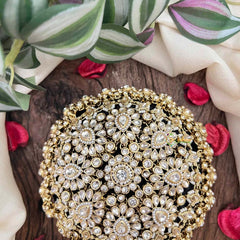 Vriksham Classic Pear Style Floral Gold Stone Work Hair Bun Net With Hair Bun Cage Accessory-BH1268