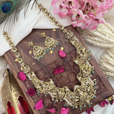 Vriksham AD Stone Lakshmi With Peacock & Elephant Long Neckpiece-Pastel Green Bead-G18045