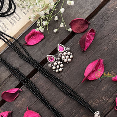 Vriksham Designer Chandbali Style Oxidized Pendant With Black Beaded Magalsutra-S1008