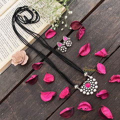 Vriksham Designer Chandbali Style Oxidized Pendant With Black Beaded Magalsutra-S1008