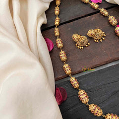 Vriksham Antique Gold Barrel Ruby Inspired Beaded Mala Neckpiece-G21988