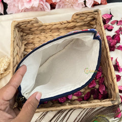 Vriksham Floral Cotton Pouch, Purse for Women with Zipper-Blue-G19045
