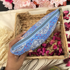 Vriksham Designer Cotton Pouch, Purse for Women with Zipper-Floral Print-Sky Blue-G19037