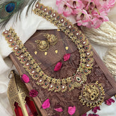 Vriksham Lakshmi Pendant Kemp Stone Maanga Long Neckpiece-Gold Bead-G18069