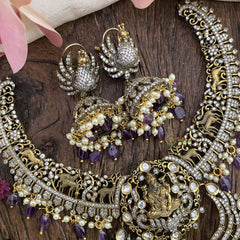 Victorian Diamond Lakshmi Hasli Neckpiece-Purple Bead -VV122