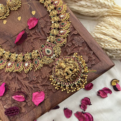 Vriksham Lakshmi Pendant Kemp Stone Maanga Long Neckpiece-Gold Bead-G18069