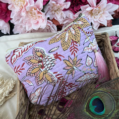 Vriksham Cotton Pouch, Purse for Women with Zipper-Floral Print-Lavender-G19038