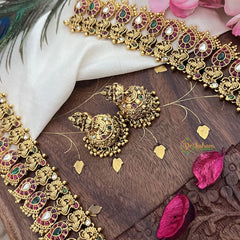 Vriksham Lakshmi Pendant Kemp Stone Maanga Long Neckpiece-Gold Bead-G18069