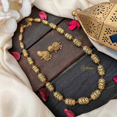 Vriksham Antique Gold Barrel Emerald Inspired Beaded Mala Neckpiece-G21989