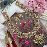 Vriksham Lakshmi Pendant Kemp Stone Maanga Long Neckpiece-Pastel Green Bead-G18068