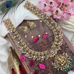 Vriksham Lakshmi Pendant Kemp Stone Maanga Long Neckpiece-Pastel Green Bead-G18068