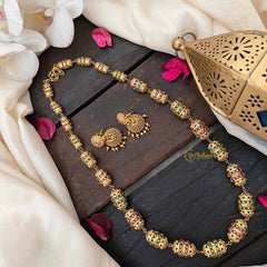 Vriksham Antique Gold Barrel Ruby-Emerald Inspired Beaded Mala Neckpiece-G21987