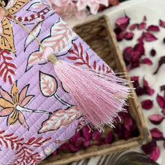 Vriksham Cotton Pouch, Purse for Women with Zipper-Floral Print-Lavender-G19038