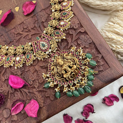 Vriksham Lakshmi Pendant Kemp Stone Maanga Long Neckpiece-Pastel Green Bead-G18068