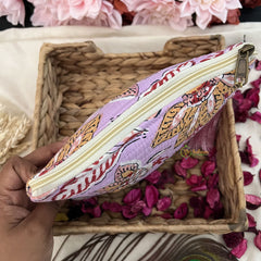 Vriksham Cotton Pouch, Purse for Women with Zipper-Floral Print-Lavender-G19038