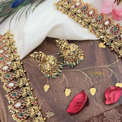 Vriksham Lakshmi Pendant Kemp Stone Maanga Long Neckpiece-Pastel Green Bead-G18068