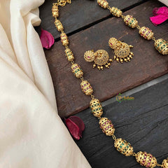 Vriksham Antique Gold Barrel Ruby-Emerald Inspired Beaded Mala Neckpiece-G21987