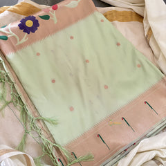 Mint Green Shilpa Shetty Saree - Paithani Semi Silk Saree -VS3631