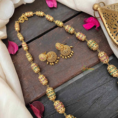 Vriksham Antique Gold Barrel Ruby-Emerald Inspired Beaded Mala Neckpiece-G21987