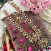 Vriksham Precious Dual Peacock Maanga Kemp Long Neckpiece-Green Bead-G18060