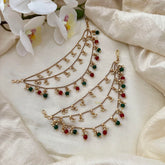 Trendy 3 Layer Pearl Maatil-Ear Chain-Red Green Bead-G14243