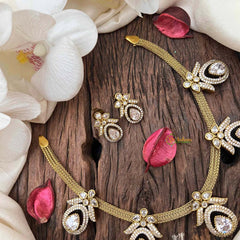 Vriksham Gold Mesh-Chain Teardrop Charm Victorian Stone Short Neckpiece-VV2021