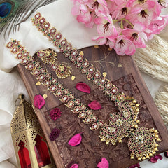 Vriksham Precious Dual Peacock Maanga Kemp Long Neckpiece-Gold Bead-G18059