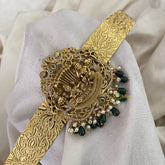 Elegant AD Stone Vishnu Pendant Hipbelt-Pearls & Green Bead-G14577