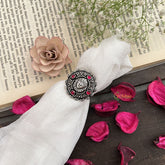 Vriksham Antique Lakshmi Face Oxidized Silver Adjustable Finger Ring-S1013