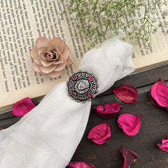 Vriksham Antique Lakshmi Face Oxidized Silver Adjustable Finger Ring-S1013