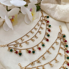 Trendy 3 Layer Pearl Maatil-Ear Chain-Red Green Bead-G14243