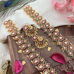 Vriksham Precious Dual Peacock Maanga Kemp Long Neckpiece-Gold Bead-G18059