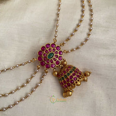 Gold Alike Red Flower Jada Bun Billai Maatil -  Pearl Maatil - Jhumka - G11499