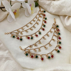 Trendy 3 Layer Pearl Maatil-Ear Chain-Red Green Bead-G14243